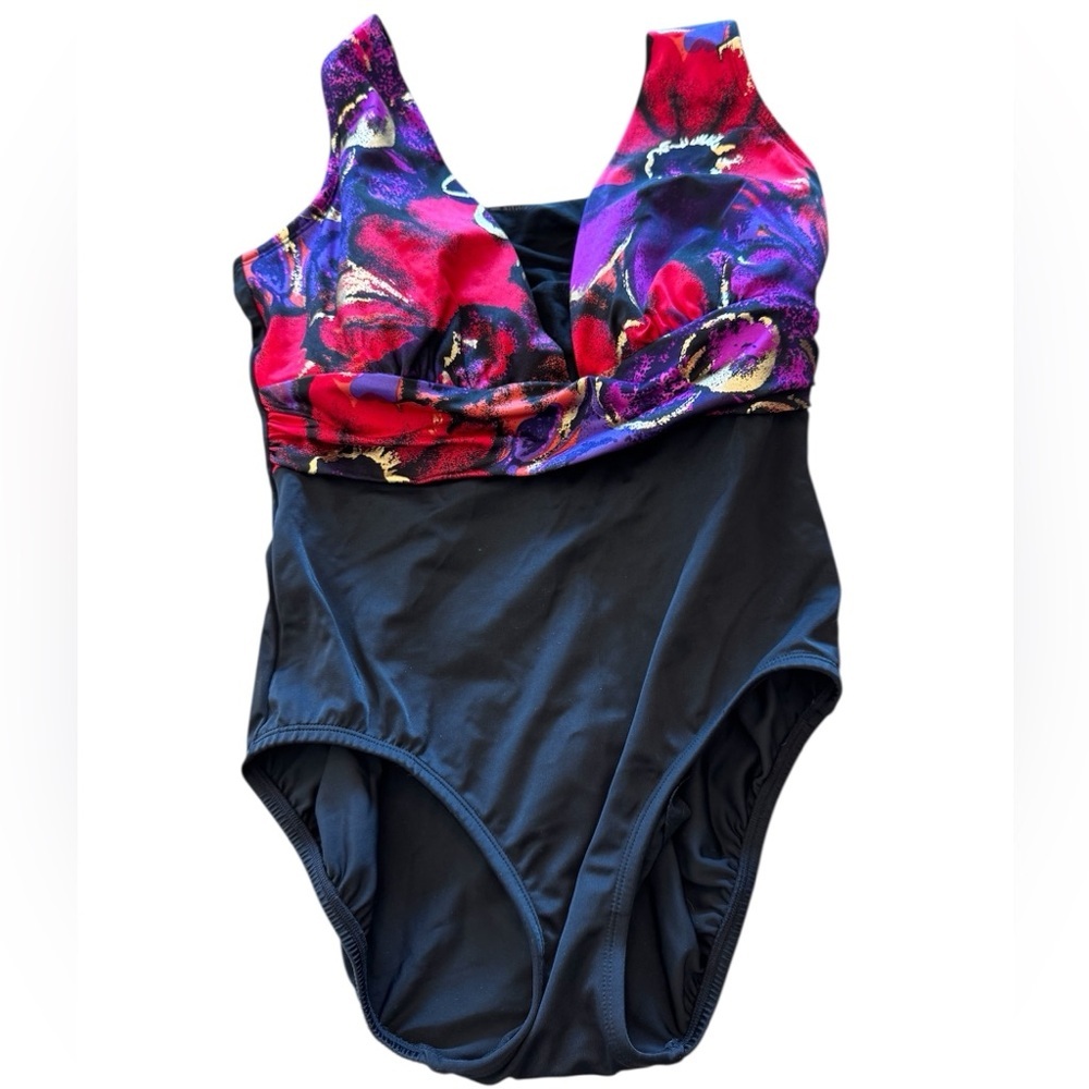 Croft & Barrow One Piece Floral Black Swimsuit 10